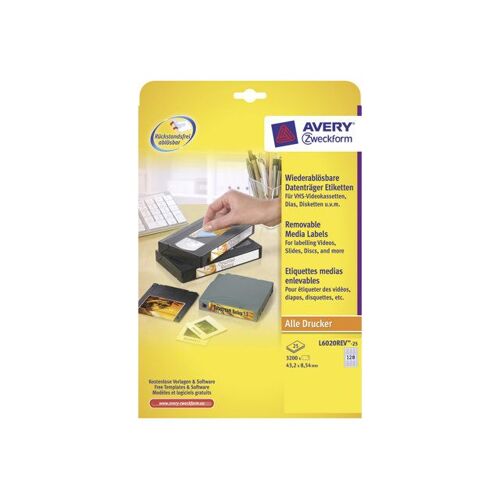 Avery L6020 - Adhésif amovible - blanc - 8.5 x 43.2 mm 3200 unités (25 feuille(s) x 128) étiquettes latérales