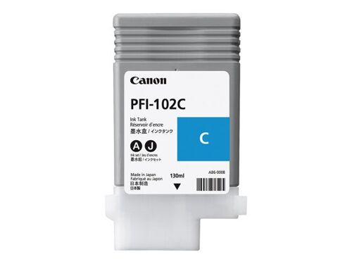Canon LUCIA PFI-102 C - 130 ml - cyan - originale - réservoir d'encre - pour imagePROGRAF iPF510, iPF610, iPF650, iPF655, iPF710, iPF750, iPF755, iPF760, iPF765, LP24