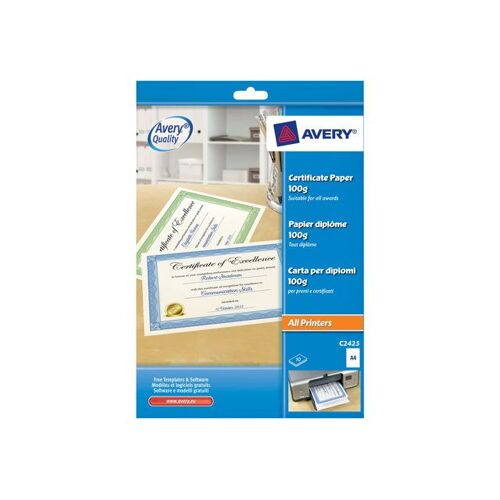 Avery C2425 - Blanc, contour bleu - A4 (210 x 297 mm) - 100 g/m² - 10 feuille(s) papier pour certificats