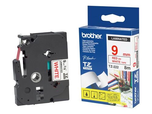 Brother TZ222 - Rouge sur blanc - Rouleau (0,9 cm x 8 m) ruban laminé - pour P-Touch PT-1010, 1080, 1090, 1230, 1290, 1880, 2100, 2430, 2700, 2710, 9800, PT-GL-200