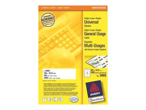 Avery - Blanc - 105 x 33.8 mm 1600 étiquette(s) (100 feuille(s) x 16) étiquettes multi-emploi