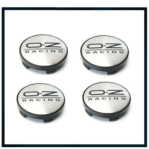 4x Cache Moyeux Centre Roue Dia 60mm Oz Racing Logo Badge Emblème Silver Noir Nr