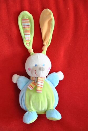 Lapin Doudou Bleu Blanc Vert Écharpe Coloré 23 Cm + 17 Cm Les  Oreilles Mots D'enfants