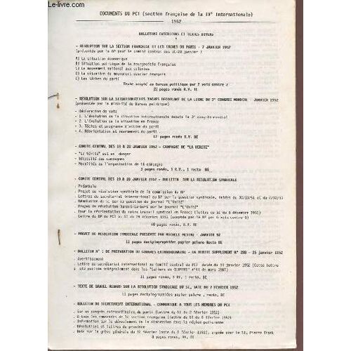 Documents Du Pci (Section Française De La Ive Internationale) 1952.