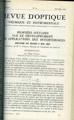 Revue D Optique Théorique Et Instrumentale N° 10 - Journées D Études Sur Le Développement Des Applications Des Interférences Par A. Pérard, Les Recommandations De La Xiiie Session De La Commission(...)