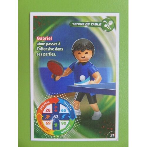 Carte Collector Playmobil Le Monde Du Sport - 31 - Tennis De Table - Gabriel / Carrefour 2021 -