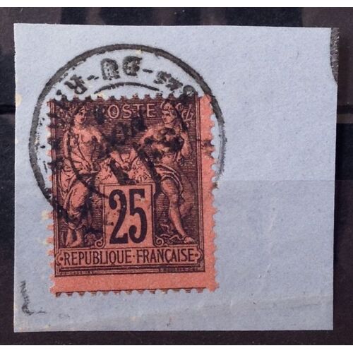 Sage 25c Noir / Rouge (Type Ii = N Sous U) (Très Joli N° 91) Obl Sur Fragment D'enveloppe - Cote 25,00 - France Année 1877 - Brn83 - N30903