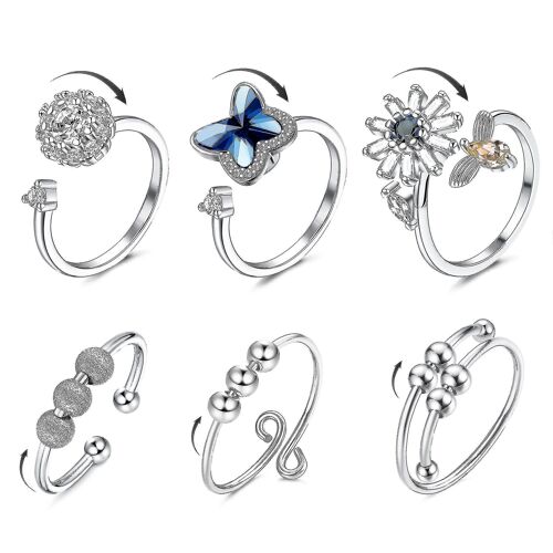 6 Bague D'Anxiété Ensemble D'Anneaux Fendus Réglables Pour Femmes Anneau Rotatif Adapté À L'Anxiété - Yx