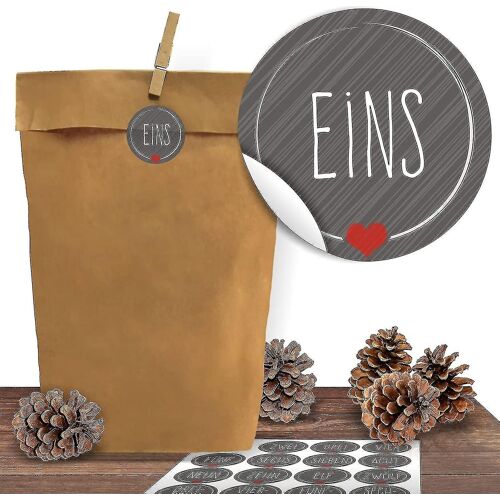 Calendrier de l'Avent pour remplir calendrier de Noël Grands sacs Papier kraft