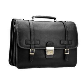 Cartable Katana cuir de vachette gras 3 soufflets K 31039 - Noir