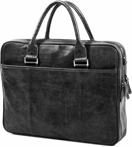 Porte-ordinateur Gérard Henon Outland en Cuir de Vachette vieilli pleine fleur GH 8380 - Noir