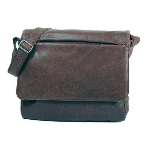 Besace Katana A4 à bandoulière en cuir de Vachette vieilli K 21164 - Chocolat