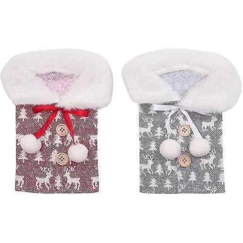 Wine Bottle Cover Plush Christmas Sweater Button Coat Champagne Bag Wrapping Bottle Dress For Xmas Party Decorationred, Gray2pcs