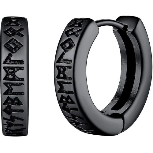 Norse Viking Runes Boucles D'oreilles Créoles Pour Hommes Femmes 12mm Huggie Créoles Avec Cadeau Délicat Packaging_Fs - Z