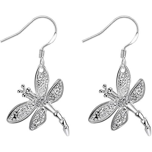 Bijoux De Mode 925 Argent Sterling Quatre Griffes Zircon Libellule Dangle Boucles D'oreilles Pour Femmes Et Filles
