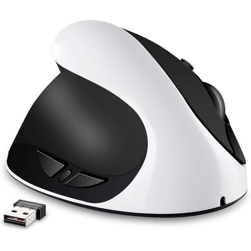 Souris gaucher, souris verticales ergonomiques rechargeables 2.4G sans fil avec récepteur USB, 6 boutons et 3 Dpi I 800/1200/1600 réglables pour la main gauche