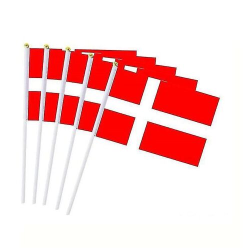 100pcs Danemark Main Tenue Secouer Petit Drapeau 14x21cm polyester Danemark Main Agitant Drapeau avec mât en plastique pour la décoration