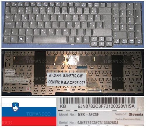 Clavier Qwertz Slovénie / Slovenia Pour ACER ASPIRE 9410 9400 9300 7000 7100 Series, Noir / Black, Model: NSK-AFC3F, P/N: 9J.N8782.C3F, 9KB.ACF07.027