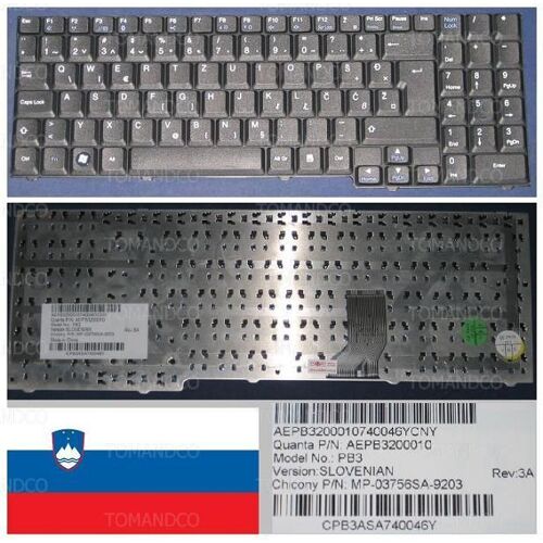 Clavier Qwertz Slovénie / Slovenia Pour Packard Bell Notebook EasyNote SB86 MINOS GP2 Series, Noir / Black, Model: PB3, MP-3756SA-9203, P/N: AEPB3200010, CPB3ASA7400