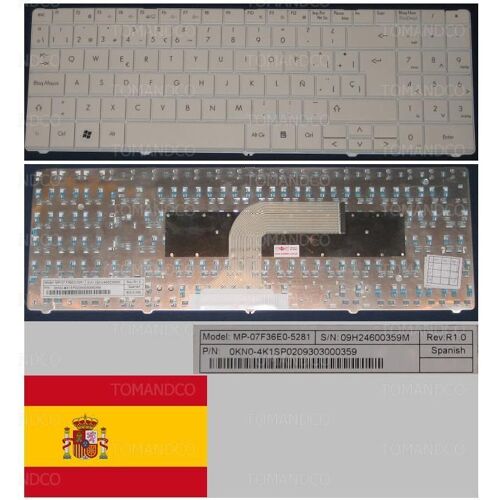 Clavier Qwerty Espagnol / Spanish Pour Packard Bell ST86 Series, Blanc / White, Model: MP-07F36E0-5281, P/N: 0KN0-4K1SP02