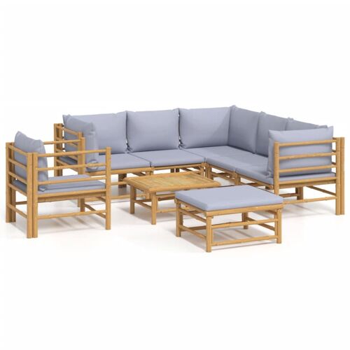 Salon De Jardin 8 Pcs Avec Coussins Gris Clair Bambou