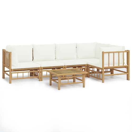 Salon De Jardin 6 Pcs Avec Coussins Blanc Crème Bambou