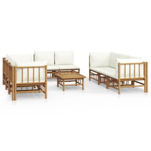 Salon De Jardin 9 Pcs Avec Coussins Blanc Crème Bambou