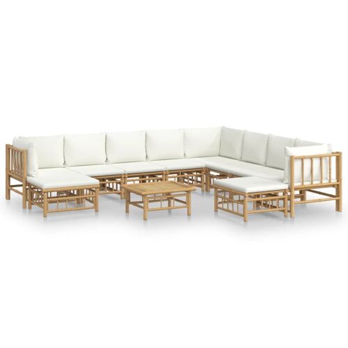 Salon De Jardin 11 Pcs Avec Coussins Blanc Crème Bambou