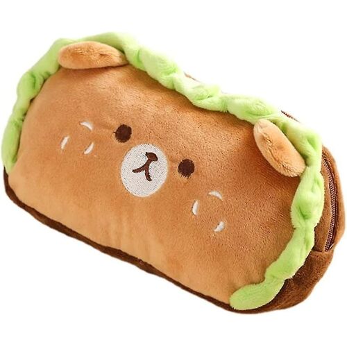 Kawaii School Supplies Cartoon Embroidery Pencil Case Plush Burger Multi-Functional Large-Capacity Pencil Pouch (Bear Burger)