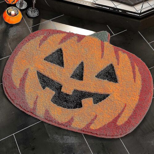Halloween Bathroom Decoration Autumn Pumpkin Bathroom Rug Anti-slip Funny Cute Bathroom Mat For Bathroom Shower Tub, Orange