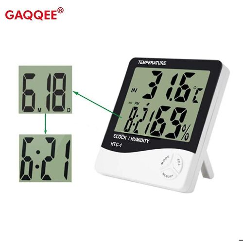 Electronic Thermometer Hygrometer Lcd Digital Temperature Humidity Meter Adjustable Weather Station Indoor Room With Alarm Clock 