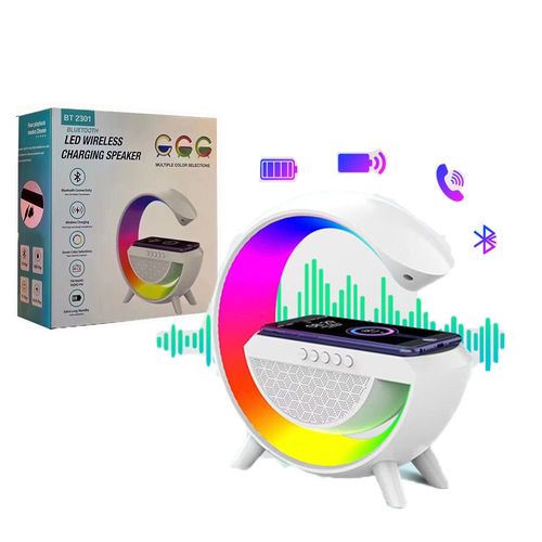 Haut-parleur Bluetooth Intelligent multifonctionnel - Chargement sans fil, lampe LED, réveil et lampe de chevet