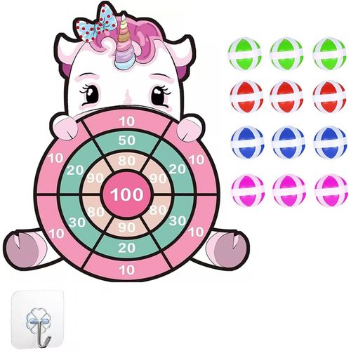Jeu De Fléchettes Licorne Avec 12 Balles Adhésives, Pour Intérieur Et Extérieur,Jeu De Lancer,Cadeau Pour Enfants De 4 À 12 Ans