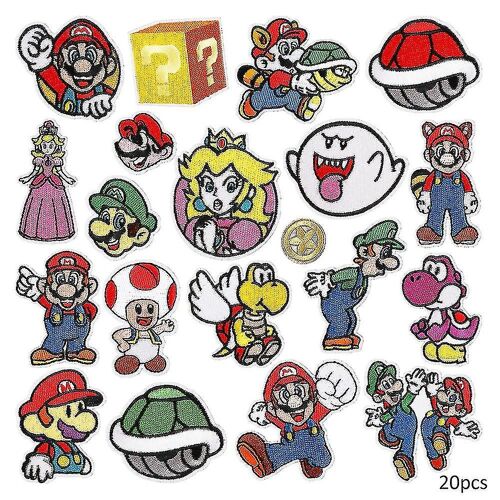 Iron On Patches, 20pcs Mario Bros Embroidered Applique Patches Sew On Iron On Patches Diy Decoration Patches For Clothing, Jacket, Shoes, Bag, Cap