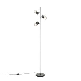 Qazqa Moderne Industriële Vloerlamp Zwart 3-Lichts - Jim Acier Noir Oblongue / Luminaire / Lumiere / Éclairage / Intérieur / Salon E14 Max. 3 X 40 Watt