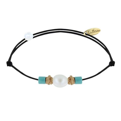 Les Poulettes Bijoux - Bracelet Lien Perle De Culture Blanche Perles Plaqué Or Et De Turquoise