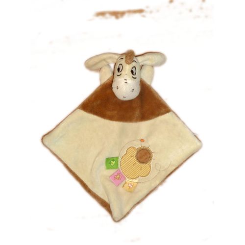 Doudou Plat Bourriquet - Disney Baby - Beige Marron 3 Étiquettes - Soleil Nuage Brodés