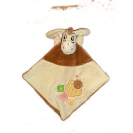 Doudou Plat Bourriquet - Disney Baby - Beige Marron 3 Étiquettes - Soleil Nuage Brodés