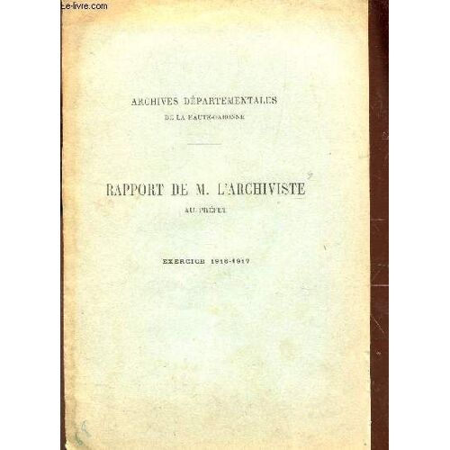 Rapport De M. L'archiviste Au Prefet - Exercice 1916-1917.
