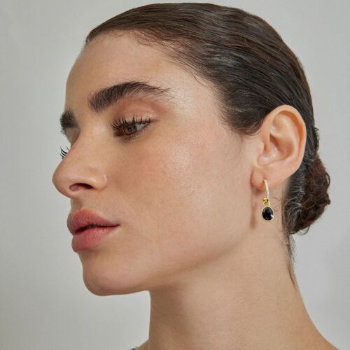 Boucles D'oreilles Luxenter En Cristal Noir Et Or Jaune 18 Carats - Nyahau