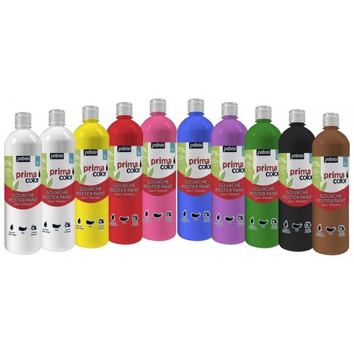 Pébéo Lot De 10 Flacons 1 Litres Peinture Gouache Primacolor Assorties