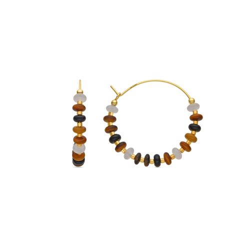 Boucles D'oreilles En Argent 925 Et Oeil De Tigre 18k - Yalah