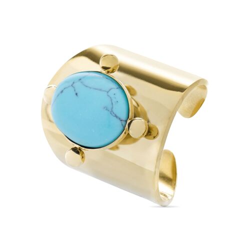 Bague En Turquoise Luxenter Finie En Or Jaune 18 Carats - Kumora