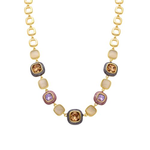Luxenter Drogolo Collier En Or Jaune 18 Carats Avec Zircons Multicolores.