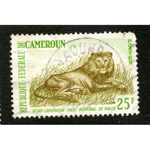 Timbre Oblitéré République Fédérale Du Cameroun, Nord Cameroun Parc National De Waza, Lion, 25 F, Postes