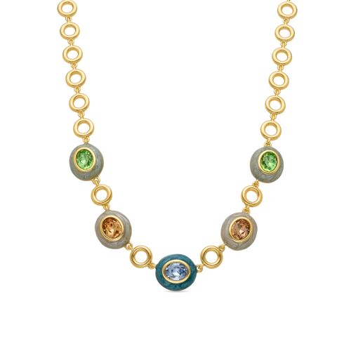 Collier Luxenter Amarke Multicolor Zirconia En Or Jaune 18 Carats.