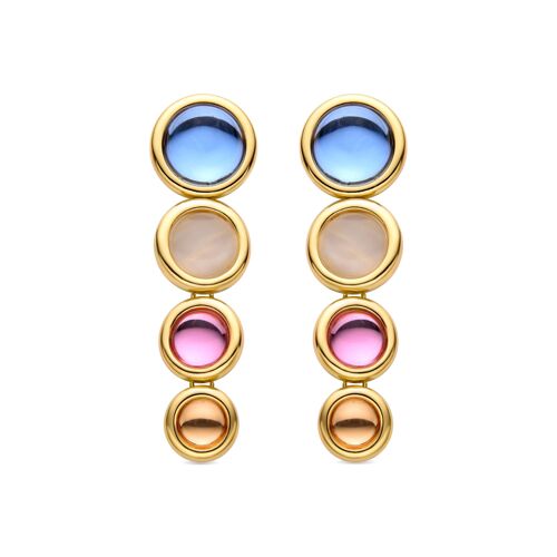 Luxenter Longki Boucles D'oreilles En Cristal Multicolore Finies En Or Jaune 18 Carats.