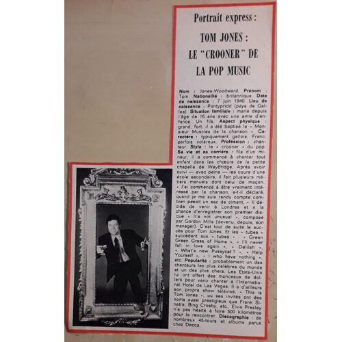 Tom Jones [Coupure De Presse - 1970] - 22,5 X 13,5 Cm
