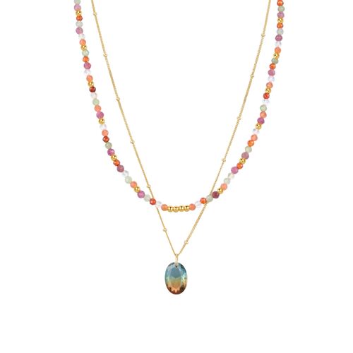Collier Luxenter En Argent 925 Avec Tourmaline Et Quartz Hydrothermal En Or Jaune 18k - Ridte