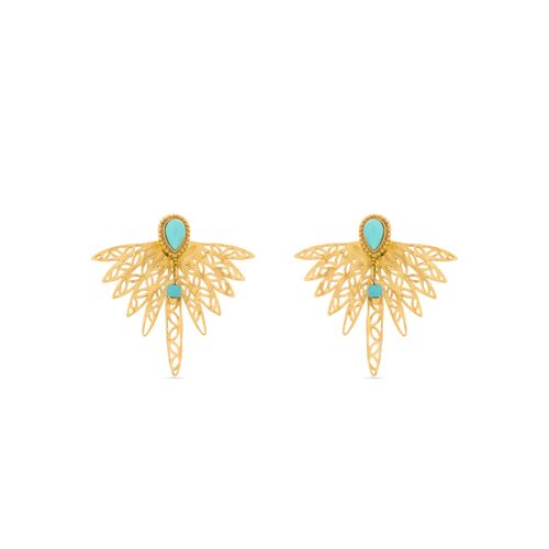 Boucles D'oreilles En Acier Luxenter Resiah Turquoise Finies En Or Jaune 18k.